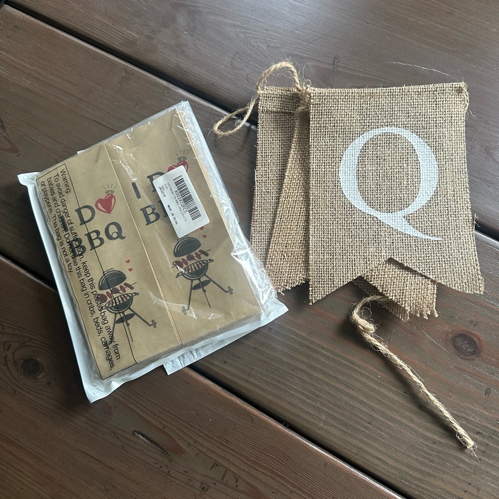 Burlap I do bbq Banner and I do bbq paper utensil holders pk of 50